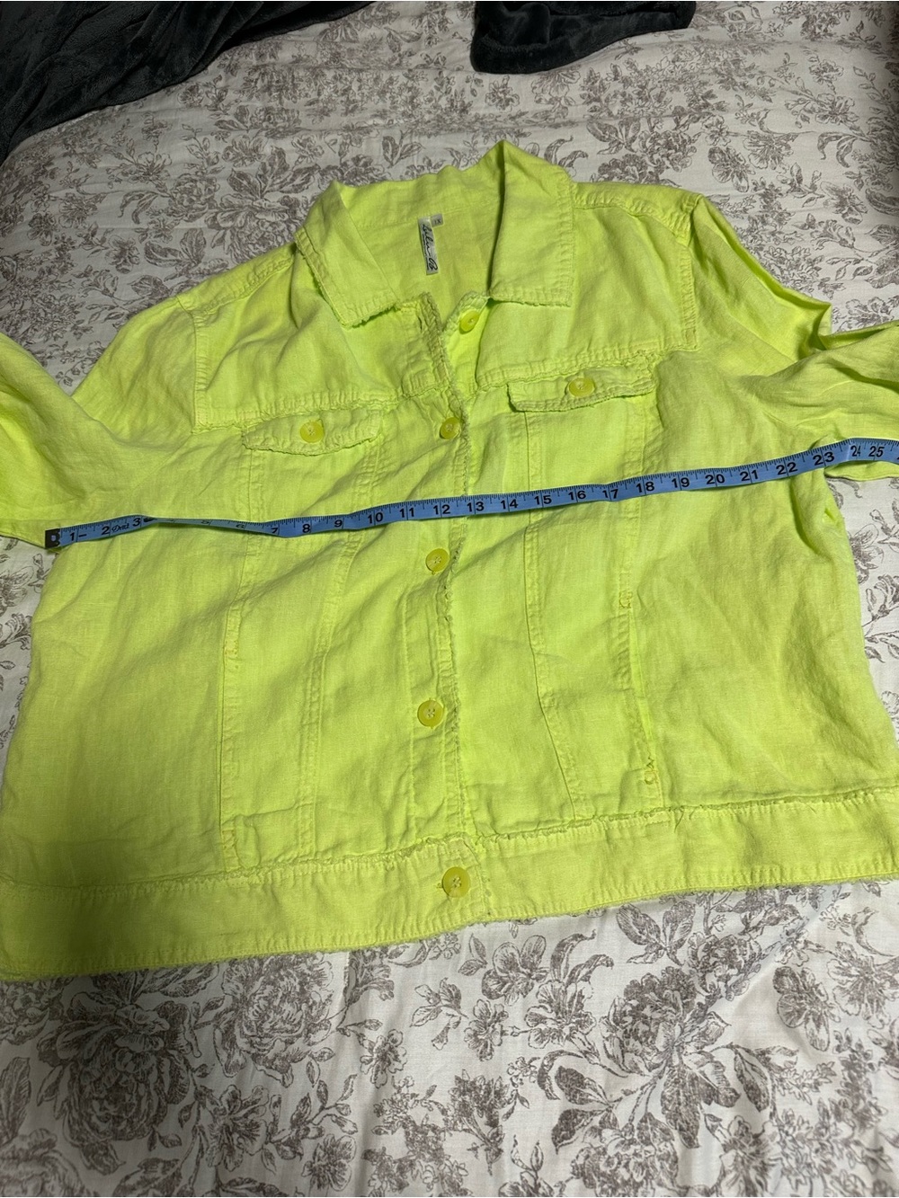 Lulu-B Neon Green 100% Linen Button-Front Jacket - Picture 10 of 11